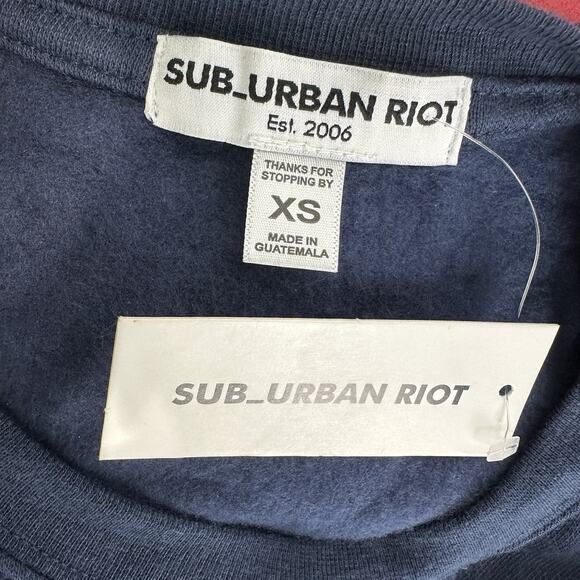Sub Urban Riot Navy Pullover Sweatshirt XS Striped Retro Casual New - Picture 3 of 5